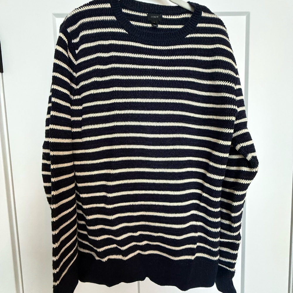 J. Crew Navy and Cream Striped Crewneck Sweater
